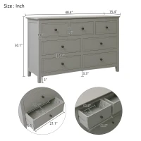 Vinsetto 7-Drawer Solid Wood Dresser with Pine Wood Frame, Smooth Glide Drawers and Safety Stops, 51.38" x 34.45" x 18.7", Gray(m-3)