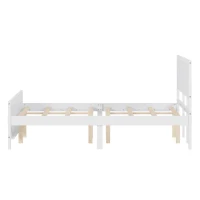 Vinsetto Farmhouse Style King Size Wood Platform Bed Frame with Headboard, Mattress Foundation with Wood Slat Support, No Box Spring Needed, 600 lbs Weight Capacity, 6.06" Underbed Clearance, White(m-7)
