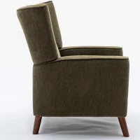 Mid Century Chenille Wingback Recliner Chair with Armrest and Solid Wood Legs, Button Tufted Pushback Recliner, 34.25" x 34.25" x 41.0", Green(m-10)