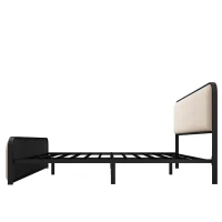 Vinsetto Modern King Size Metal Bed Frame with Curved Upholstered Headboard and Footboard, Under Bed Storage, Heavy Duty Metal Slats, Beige(m-9)