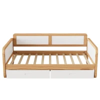 Vinsetto Twin Size Solid Wood Daybed with 2 Storage Drawers, No Box Spring Needed, Smooth Edges, Pine Wood Frame, 78.1" x 41.4" x 29.1", White+Walnut(m-6)
