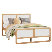 Vinsetto Modern Full Size Solid Wood Platform Bed for Kids, Teens, Adults, No Box Spring Needed, Pine Wood Frame, 78.1" x 56.4" x 40.1", White+Walnut(m-2)