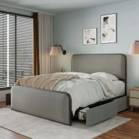 Vinsetto King Size Modern Metal Bed Frame with Curved Upholstered Headboard and Footboard, 4 Storage Drawers, Heavy Duty Metal Slats, 1000 lbs Capacity, Grey(m-5)