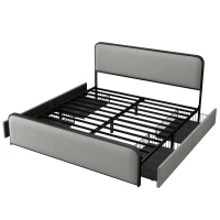 Vinsetto King Size Modern Metal Bed Frame with Curved Upholstered Headboard and Footboard, 4 Storage Drawers, Heavy Duty Metal Slats, 1000 lbs Capacity, Grey(m-9)