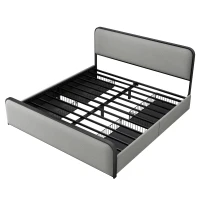 Vinsetto King Size Modern Metal Bed Frame with Curved Upholstered Headboard and Footboard, 4 Storage Drawers, Heavy Duty Metal Slats, 1000 lbs Capacity, Grey(m-8)