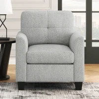 Mid Century Modern Accent Chair with Button Tufted Back and Wood Legs, Cozy Armchair with Removable Back Cushion, High-Density Sponge, 32.5" x 28.9" x 36.2", Gray(m-1)