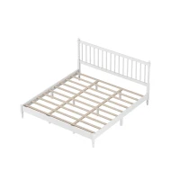 Vinsetto King Size Wood Platform Bed with Gourd Shaped Headboard, Sturdy Pinewood Support, No Box Spring Needed, 83.9" x 78.7" x 44.9", Antique White(m-7)