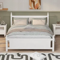 Vinsetto Queen Size Solid Wood Platform Bed Frame for Kids, Teens, Adults, No Box Spring Needed, Pine Wood and MDF, 85.2"L x 62.5"W x 39"H, White(m-1)