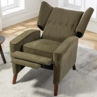 Mid Century Chenille Wingback Recliner Chair with Armrest and Solid Wood Legs, Button Tufted Pushback Recliner, 34.25" x 34.25" x 41.0", Green(m-5)