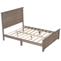 Vinsetto Farmhouse Wooden Platform Queen Size Bed with Panel Design Headboard and Footboard, Sturdy Structure, Easy Assembly, No Box Spring Needed, 84.1" x 64.2" x 51.8", Ash Brown(m-2)