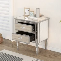 Elegant Mirrored Side Table with 2 Drawers, Modern Silver Finish, Crystal Handles, and Arrow-Shape Legs, 24" x 18.1" x 28.3", Silver(m-6)
