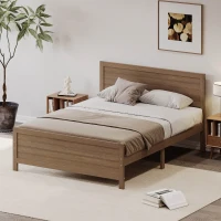 Vinsetto Farmhouse Style King Size Wood Platform Bed Frame with Headboard, Mattress Foundation with Wood Slat Support, No Box Spring Needed, 6.06" Underbed Clearance, 600 lbs Weight Capacity, Walnut(m-1)
