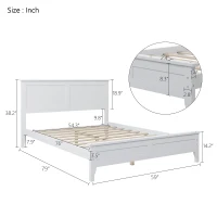 Modern Solid Wood Full Platform Bed, Pine Wood and MDF Frame, Slat Design Headboard, 600 lbs Capacity, No Box Spring Required, Adjustable Bed Compatible, White(m-3)