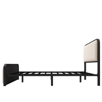 Vinsetto Modern Full Size Metal Bed Frame with Curved Upholstered Headboard and Footboard, Under Bed Storage, Heavy Duty Metal Slats, Beige(m-9)