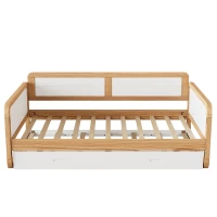 Vinsetto Twin Size Solid Wood Daybed with 2 Storage Drawers, No Box Spring Needed, Smooth Edges, Pine Wood Frame, 78.1" x 41.4" x 29.1", White+Walnut(m-7)