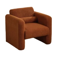 Comfy Reading Armchair with Soft Padded Cushion and Pillow for Living Room, Bedroom, Office, Modern Accent Chair, Lambskin Sherpa Fabric Upholstered, 225lbs Capacity, Burnt Orange(m-2)