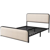 Vinsetto Modern Queen Size Metal Bed Frame with Curved Upholstered Headboard, Under Bed Storage, Heavy Duty Metal Slats, Beige(m-8)