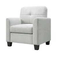 Mid Century Modern Accent Chair with Button Tufted Back and Wood Legs, Cozy Armchair with Removable Wide Backrest, 21.5'' Wide Seat Cushion, 5.5'' Wide Armrest, 32.5" x 28.9" x 36.2", Beige(m-7)