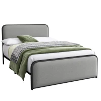 Vinsetto Modern Full Size Metal Bed Frame with Curved Upholstered Headboard and Footboard, Under Bed Storage, Heavy Duty Metal Slats, Grey(m-2)