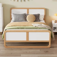 Vinsetto Modern Full Size Solid Wood Platform Bed for Kids, Teens, Adults, No Box Spring Needed, Pine Wood Frame, 78.1" x 56.4" x 40.1", White+Walnut(m-1)