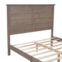 Vinsetto Farmhouse Wooden Platform Queen Size Bed with Panel Design Headboard and Footboard, Sturdy Structure, Easy Assembly, No Box Spring Needed, 84.1" x 64.2" x 51.8", Ash Brown(m-5)