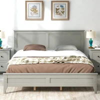 Vinsetto Modern Solid Wood Queen Size Bed, Pine Wood and MDF Frame, Slat Design Headboard, 600 lbs Weight Capacity, No Box Spring Required, Adjustable Bed Compatible, Gray(m-4)