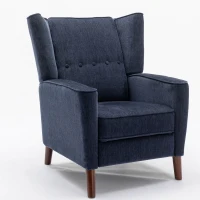 Mid Century Chenille Wingback Recliner Chair with Armrest and Solid Wood Legs, Button Tufted Pushback Recliner, 34.25" x 34.25" x 41.0", Navy Blue(m-11)