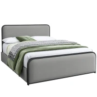 Vinsetto Modern Queen Size Metal Bed Frame with Curved Upholstered Headboard and Footboard, 4 Storage Drawers, Heavy Duty Metal Slats, Grey(m-2)