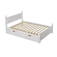 Vinsetto Full Size Solid Wood Platform Bed Frame with 2 Drawers, No Box Spring Needed, Pine Wood and MDF, 79.9" L x 56.2" W x 39" H, White(m-6)