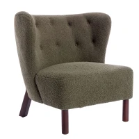 Accent Upholstered Armless Chair Lambskin Sherpa Single Sofa Chair with Wooden Legs, Modern Reading Chair for Living Room Bedroom Small Spaces, 29.5"x20.5"x26", Green(m-2)