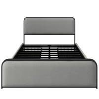 Vinsetto Modern Queen Size Metal Bed Frame with Curved Upholstered Headboard and Footboard, 4 Storage Drawers, Heavy Duty Metal Slats, Grey(m-7)