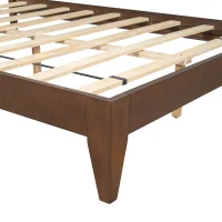 Vinsetto Mid-Century Modern Queen Size Platform Bed with Solid Pine Wood Frame, Wood Slat Support, No Box Spring Needed, 500 lbs Weight Capacity, Easy Assembly, Walnut(m-8)