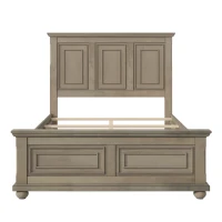 Vinsetto Traditional Town and Country Style Pinewood Vintage Full Bed with Decorative Fretwork, Solid Frame, and No Box Spring Needed, 74" x 58.7" x 52.8", Stone Gray(m-5)