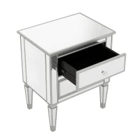 Elegant Mirrored Side Table with 2 Drawers, Modern Silver Finish, Crystal Handles, and Arrow-Shape Legs, 24" x 18.1" x 28.3", Silver(m-7)