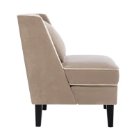 Velvet Upholstered Accent Chair with Cream Piping, Thick Padded Cushion, Solid Wood Legs, and Additional Back Pillow, Tan(m-9)