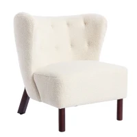 Accent Upholstered Armless Chair with Wooden Legs, Lambskin Sherpa Fabric, High-Density Foam, 330 lbs Capacity, 29.5"x20.5"x26", Cream(m-2)
