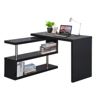 HOMCOM 360 Degree Rotating Corner Computer Desk Modern L-Shaped Home Office Workstation with 2 Storage Shelves, Bookshelf, Black(m-1)