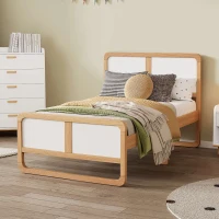 Vinsetto Modern Twin Size Solid Wood Platform Bed for Kids, Teens, Adults, No Box Spring Needed, Pine Wood Frame, 220 LBS Weight Capacity, 78.1"x41.4"x40.1", White+Walnut(m-1)