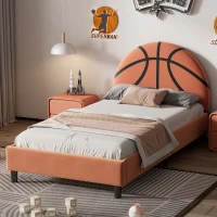 Basketball Design Upholstered Twin Platform Bed, Sport Style Bed for Boys & Girls, Teens, No Box Spring Needed, 80.3”L x 41.33”W x 38”H, Orange(m-1)