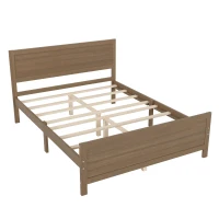 Vinsetto Farmhouse Style Queen Size Wood Platform Bed Frame with Headboard, Mattress Foundation with Wood Slat Support, No Box Spring Needed, 6.06" Underbed Clearance, 500 lbs Weight Capacity, Walnut(m-2)