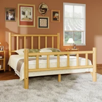 Vinsetto Farmhouse Queen Size Log Bed Frame, Rustic Solid Pine Cylinder Construction, Fits Mattresses and Box Springs, Natural Finish, 85.8" x 65.9" x 48.0", Natural(m-5)