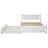 Vinsetto Full Size Solid Wood Platform Bed Frame with Trundle, No Box Spring Needed, Pine Wood and MDF, 79.9"L x 56.2"W x 39"H, White(m-8)