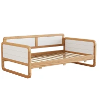 Vinsetto Twin Size Solid Wood Daybed with 2 Storage Drawers, No Box Spring Needed, Smooth Edges, Pine Wood Frame, 78.1" x 41.4" x 29.1", White+Walnut(m-5)