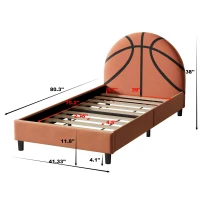 Basketball Design Upholstered Twin Platform Bed, Sport Style Bed for Boys & Girls, Teens, No Box Spring Needed, 80.3”L x 41.33”W x 38”H, Orange(m-3)