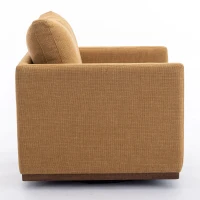 Mid Century Modern Swivel Accent Chair, 360-Degree Rotation, Rubber Wood Base, Linen Upholstery, 33.9" L x 30.3" W x 35" H, Mustard Yellow(m-10)