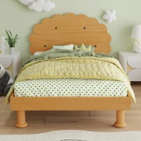 Kids Twin Size Cookie-Shaped Platform Bed with Solid Pine Wood Structure, Easy Drop-In Mattress Setup, 77.6" x 41.3" x 37.4", Walnut(m-1)