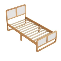 Vinsetto Modern Twin Size Solid Wood Platform Bed for Kids, Teens, Adults, No Box Spring Needed, Pine Wood Frame, 220 LBS Weight Capacity, 78.1"x41.4"x40.1", White+Walnut(m-2)