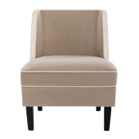 Velvet Upholstered Accent Chair with Cream Piping, Thick Padded Cushion, Solid Wood Legs, and Additional Back Pillow, Tan(m-10)
