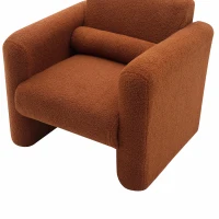 Comfy Reading Armchair with Soft Padded Cushion and Pillow for Living Room, Bedroom, Office, Modern Accent Chair, Lambskin Sherpa Fabric Upholstered, 225lbs Capacity, Burnt Orange(m-6)