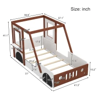 Twin Size Car Bed for Kids, Solid Wood Frame, Fun Play Design with Wheels, Doors, and Windows, 77" x 41.3" x 41.1", White+Orange(m-3)
